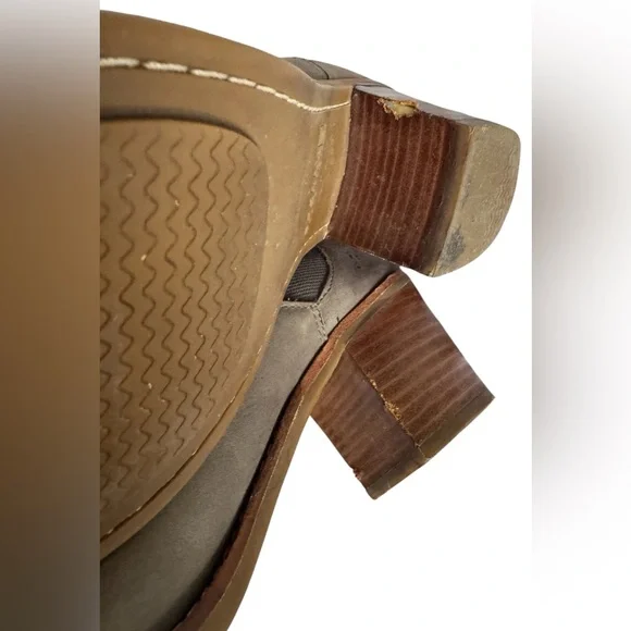 Sperry Leather Ankle Boots 8M Taupe Braided Strap Block Heel Chelsea Boho - Picture 3 of 16